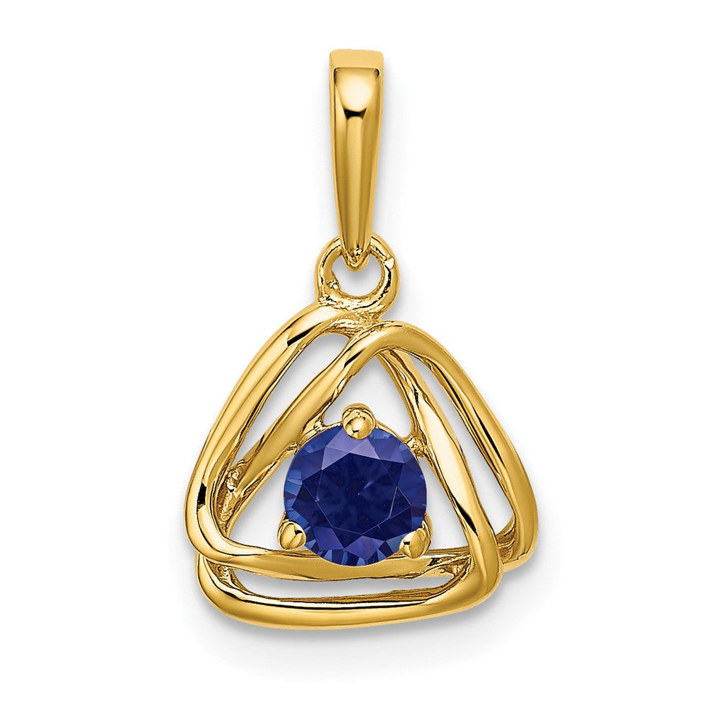 14k Created Sapphire Triangle Pendant (0.95 grams)