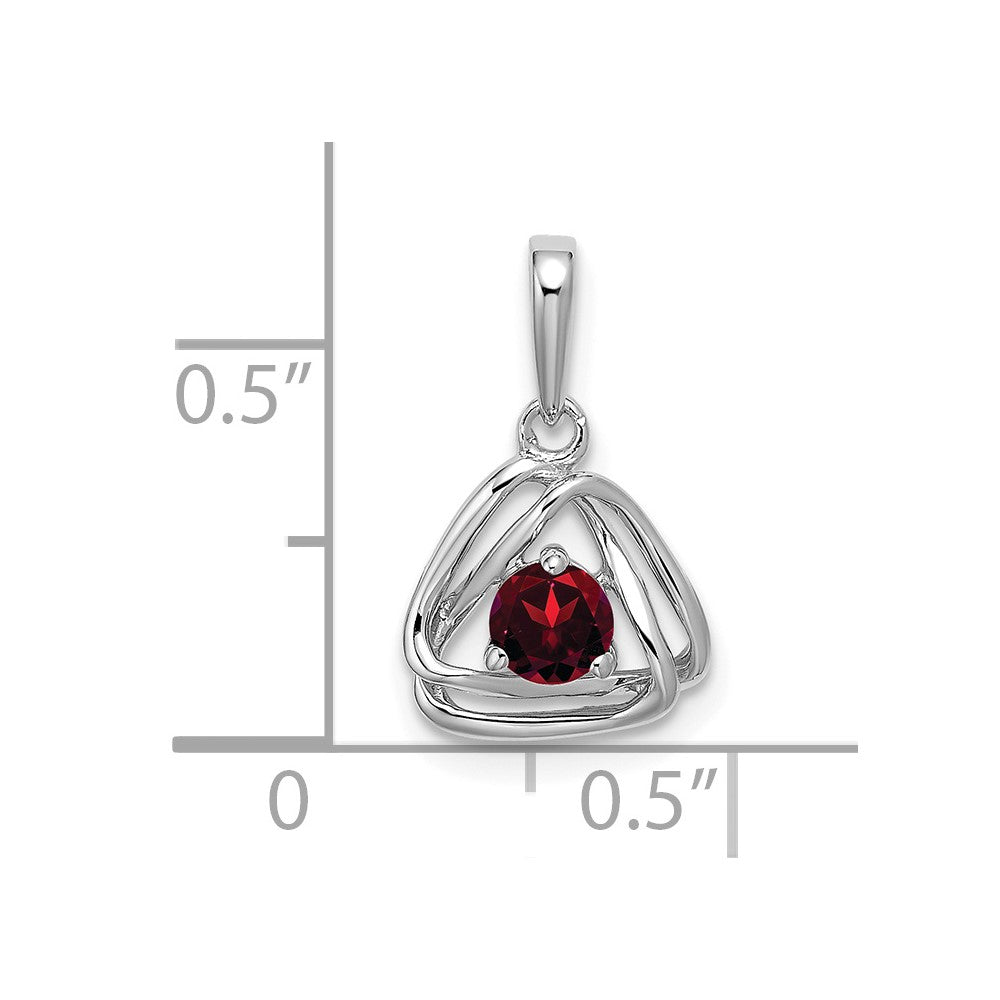 14k White Gold Garnet Triangle Pendant (0.95 grams)