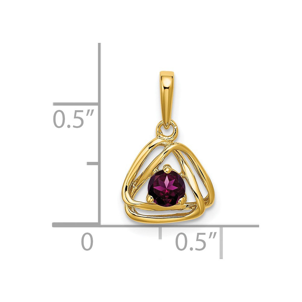 14k Rhodolite Garnet Triangle Pendant (0.95 grams)