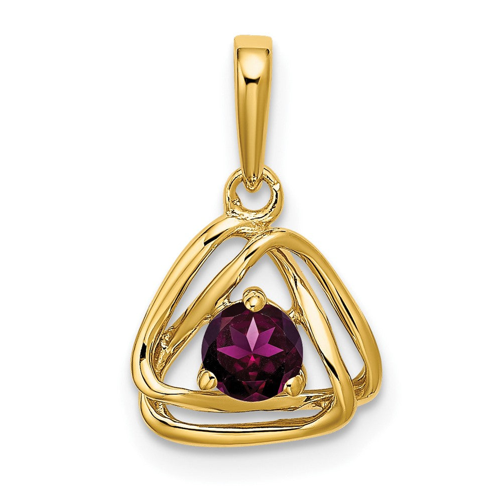 14k Rhodolite Garnet Triangle Pendant (0.95 grams)