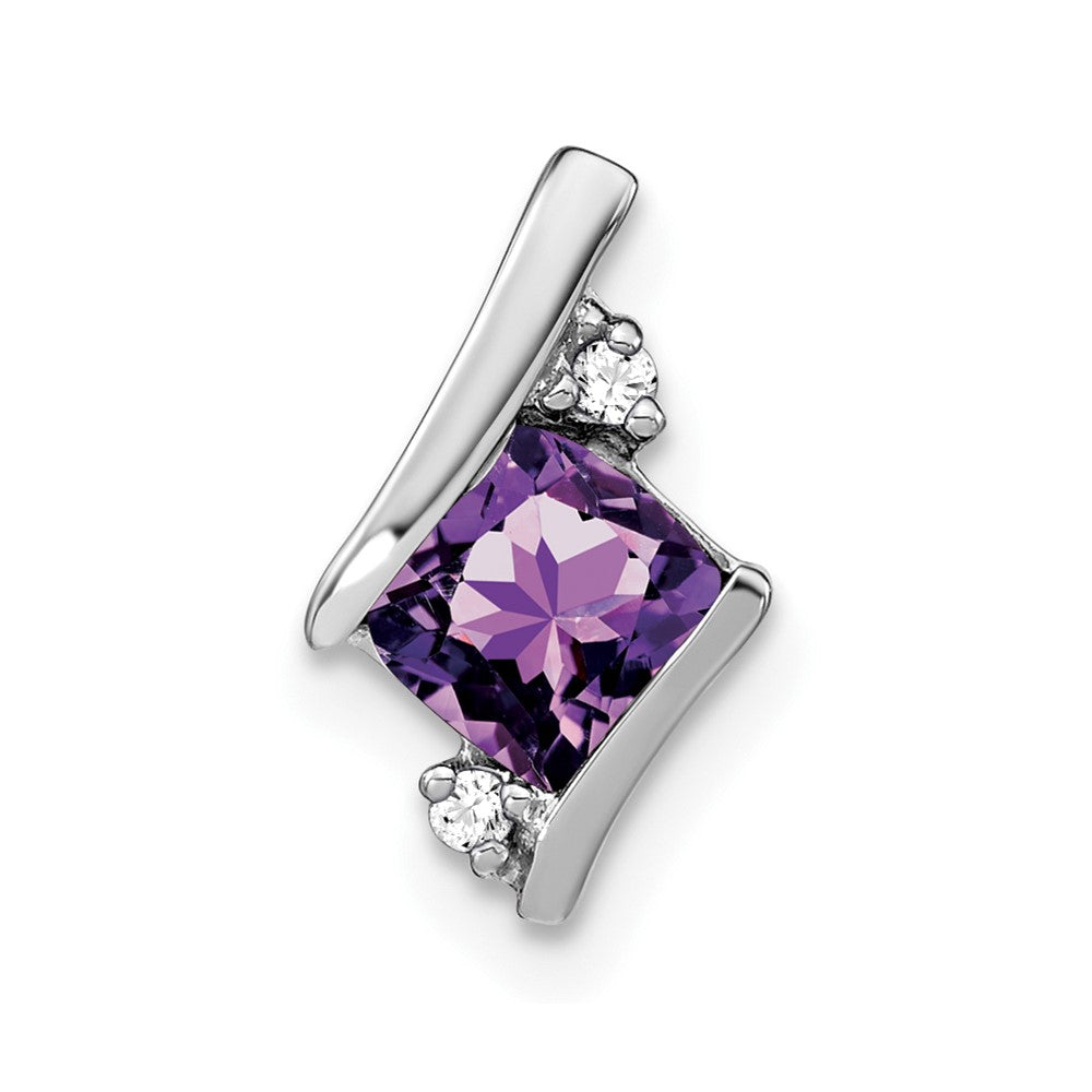 14K White Gold  Cushion Amethyst and Diamond Chain Slide (0.9 grams)