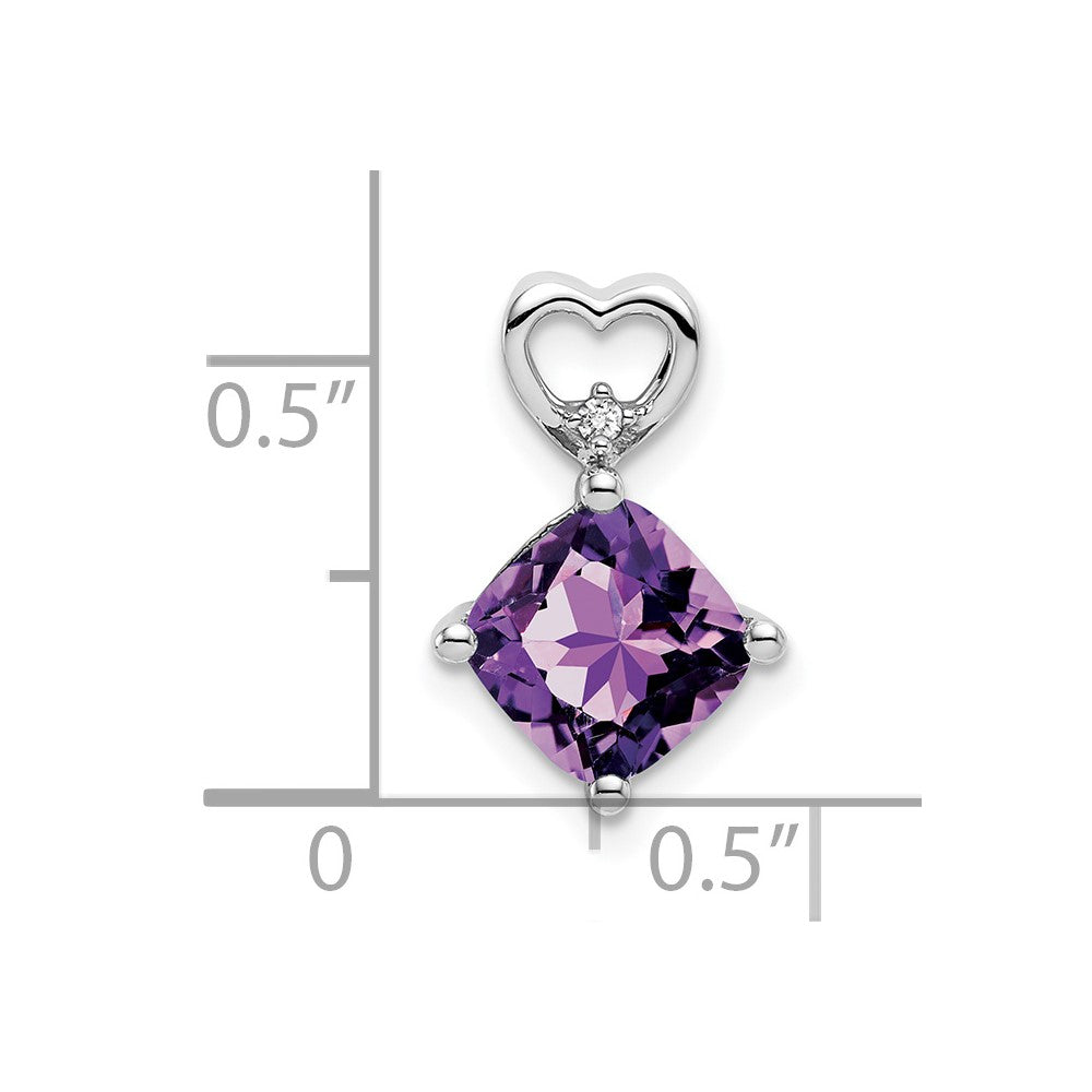 14k White Gold Amethyst and Diamond Heart Chain Slide (0.9 grams)