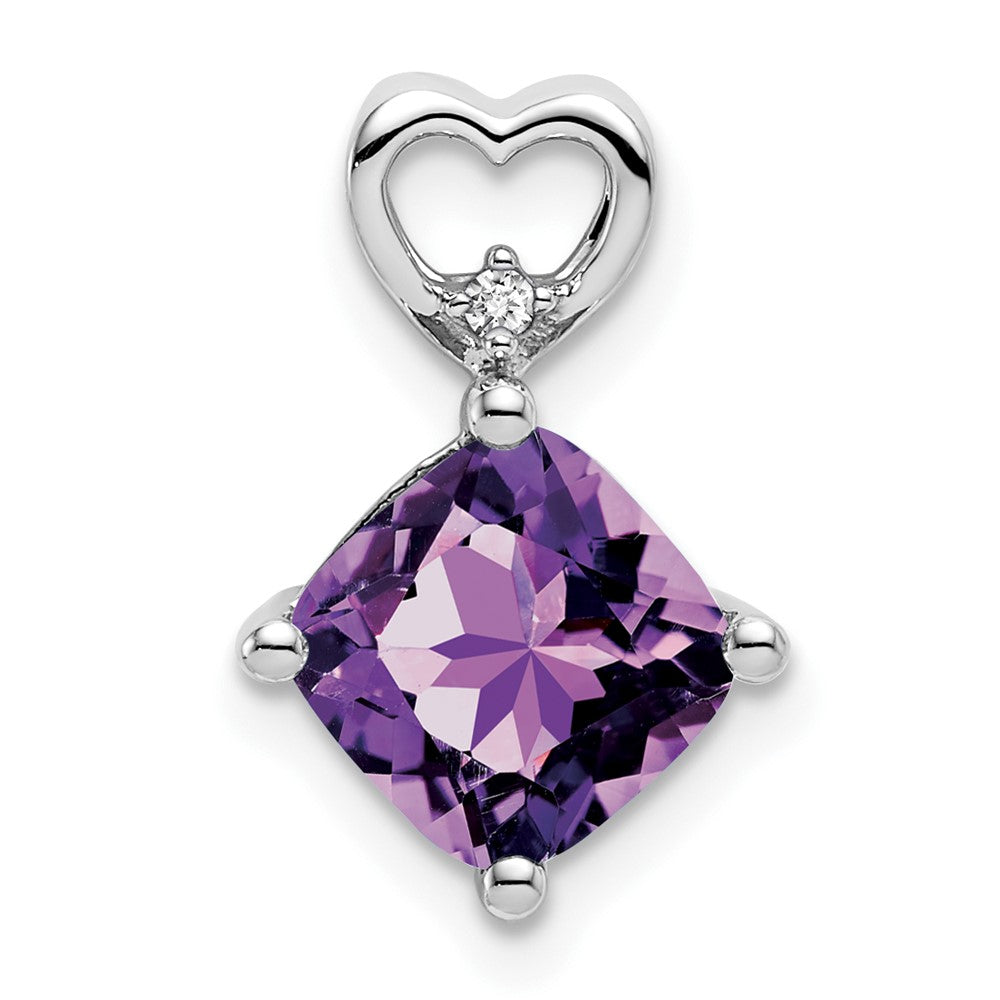 14k White Gold Amethyst and Diamond Heart Chain Slide (0.9 grams)