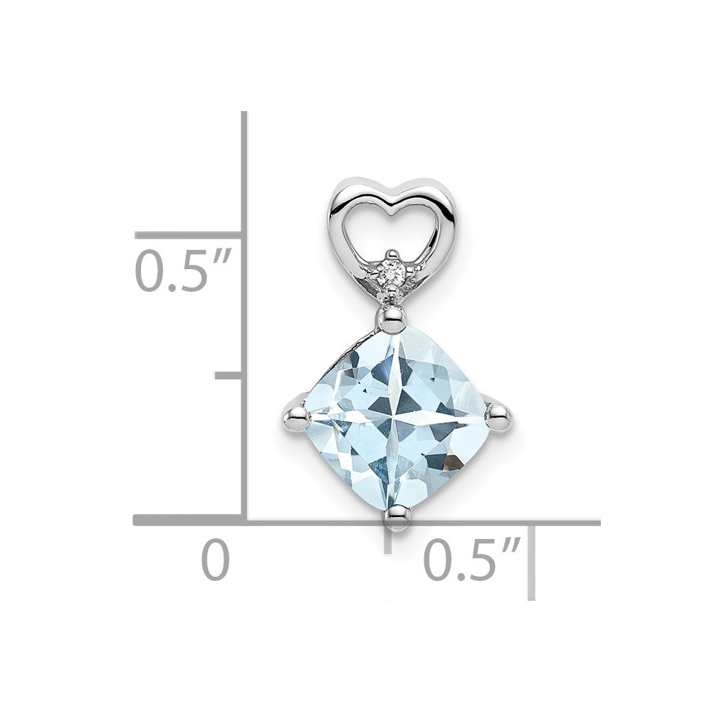 14k White Gold Aquamarine and Diamond Heart Chain Slide (0.9 grams)