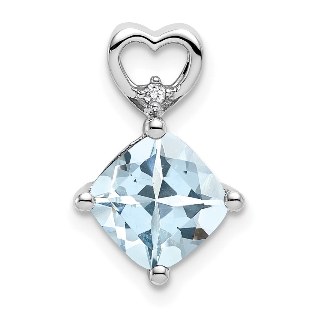 14k White Gold Aquamarine and Diamond Heart Chain Slide (0.9 grams)