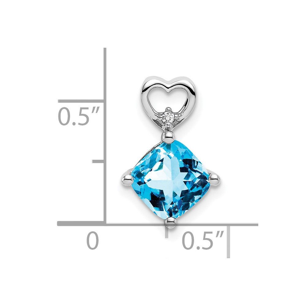 14k White Gold Blue Topaz and Diamond Heart Chain Slide (0.9 grams)