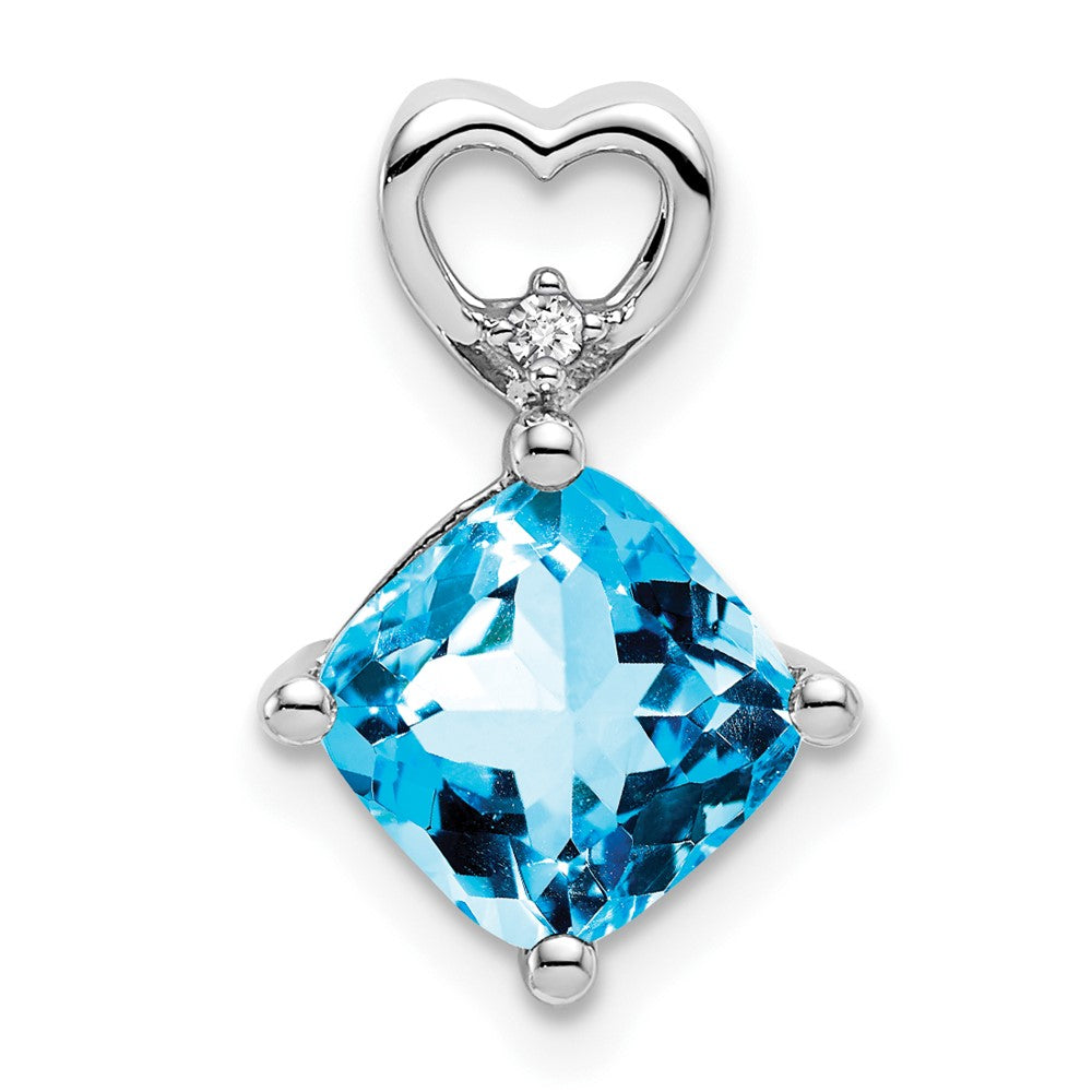 14k White Gold Blue Topaz and Diamond Heart Chain Slide (0.9 grams)