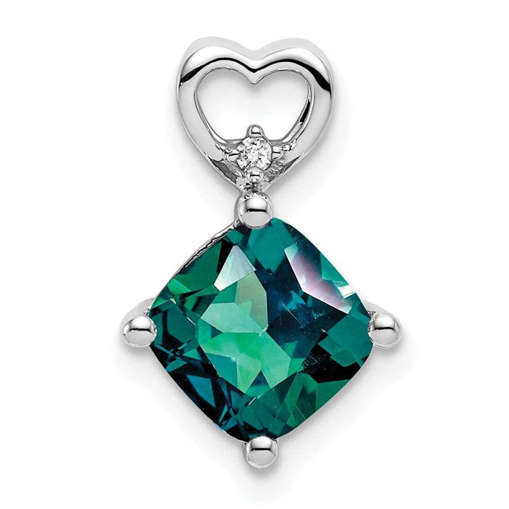 14k White Gold Created Alexandrite and Diamond Heart Chain Slide (0.9 grams)