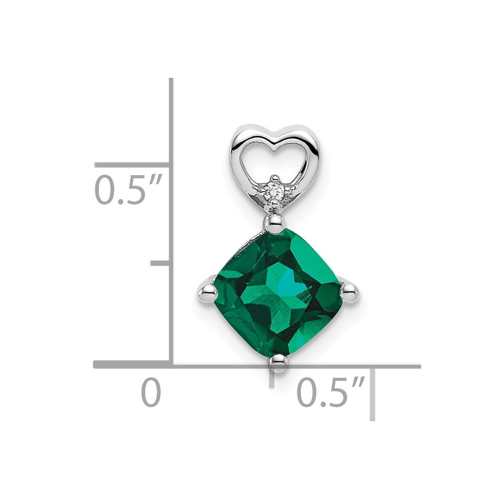 14k White Gold Created Emerald and Diamond Heart Chain Slide (0.9 grams)