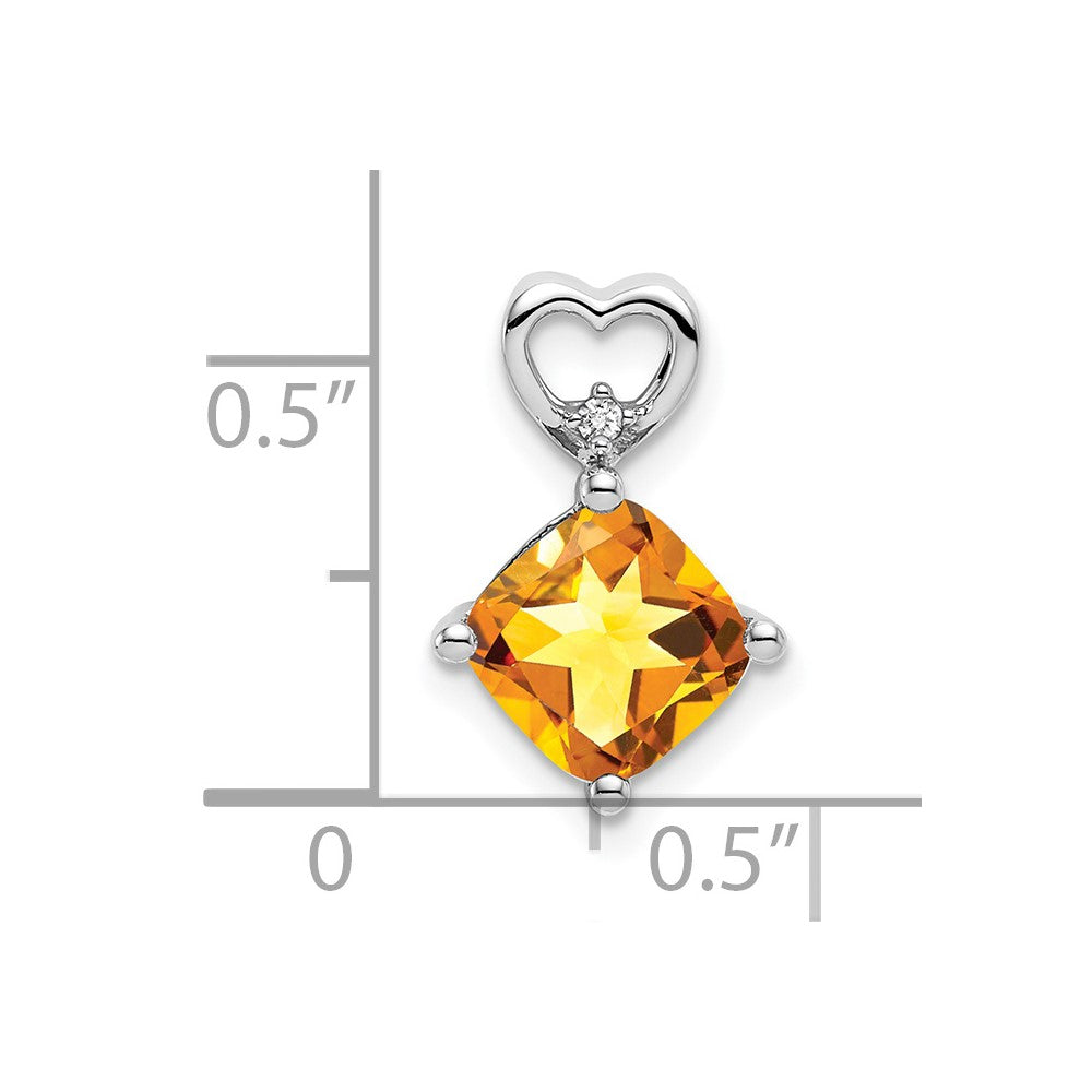 14k White Gold Citrine and Diamond Heart Chain Slide (0.9 grams)