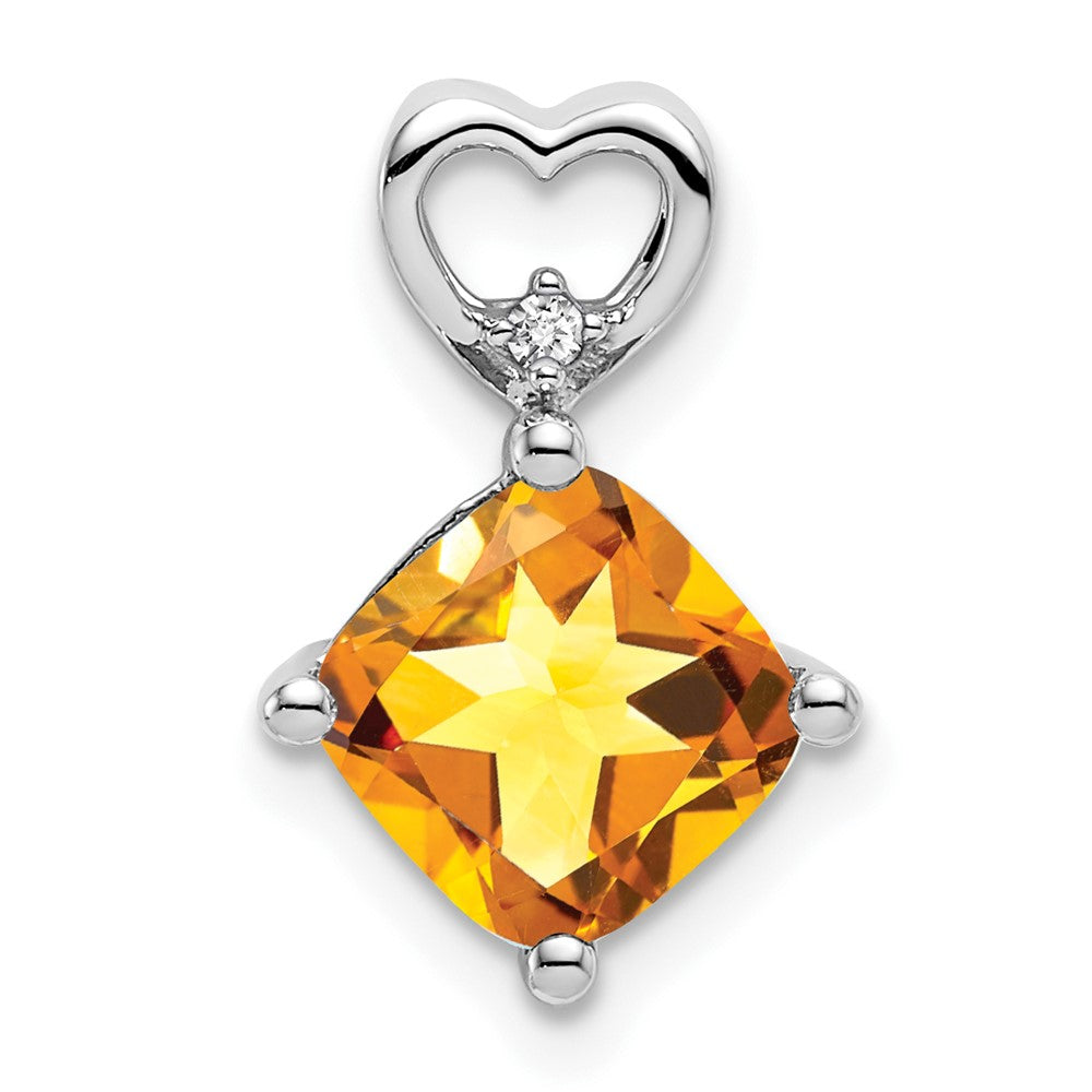 14k White Gold Citrine and Diamond Heart Chain Slide (0.9 grams)