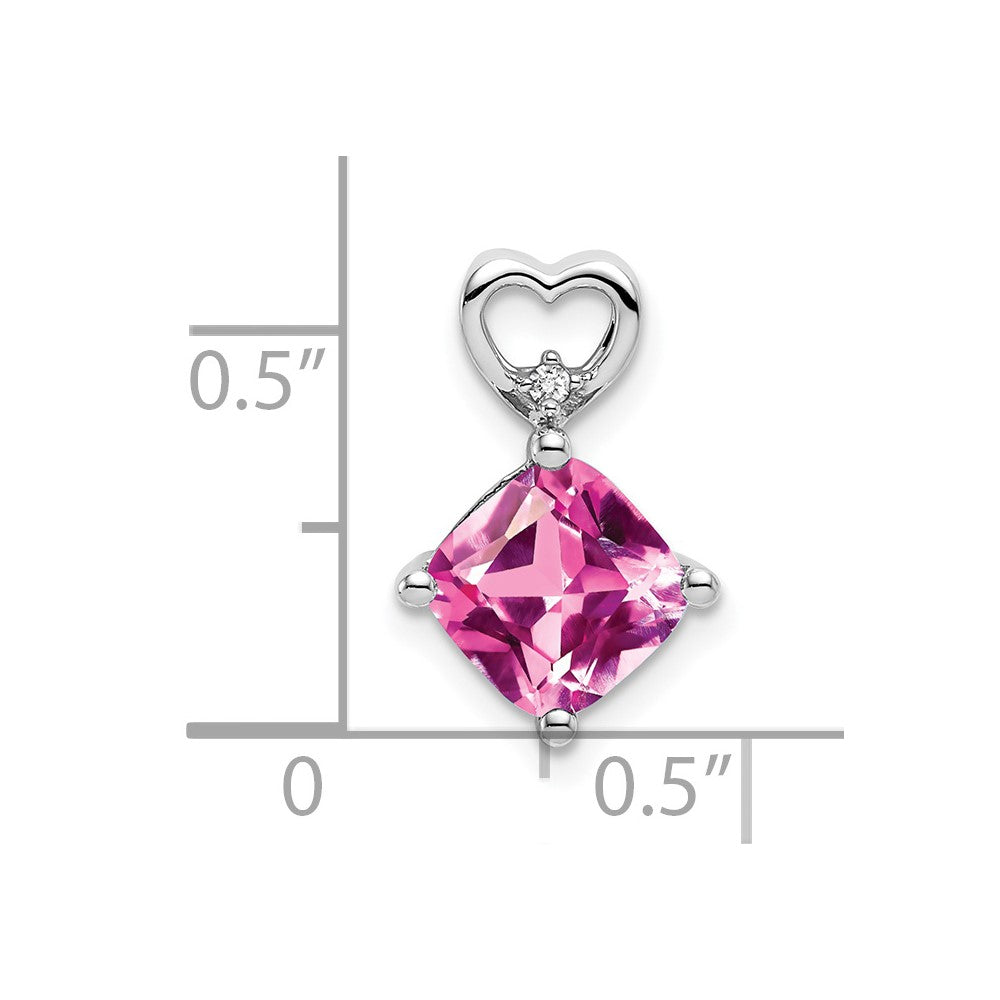 14k White Gold Created Pink Sapphire and Diamond Heart Chain Slide (0.9 grams)