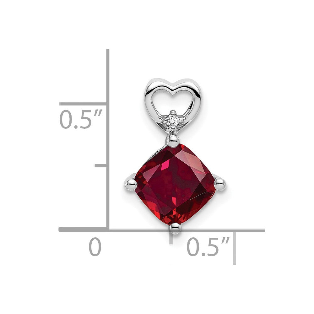 14k White Gold Created Ruby and Diamond Heart Chain Slide (0.9 grams)