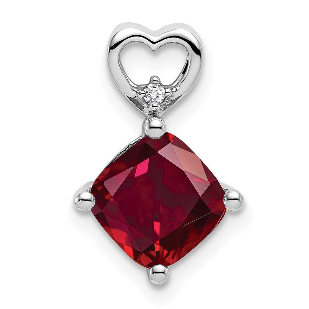 14k White Gold Created Ruby and Diamond Heart Chain Slide (0.9 grams)