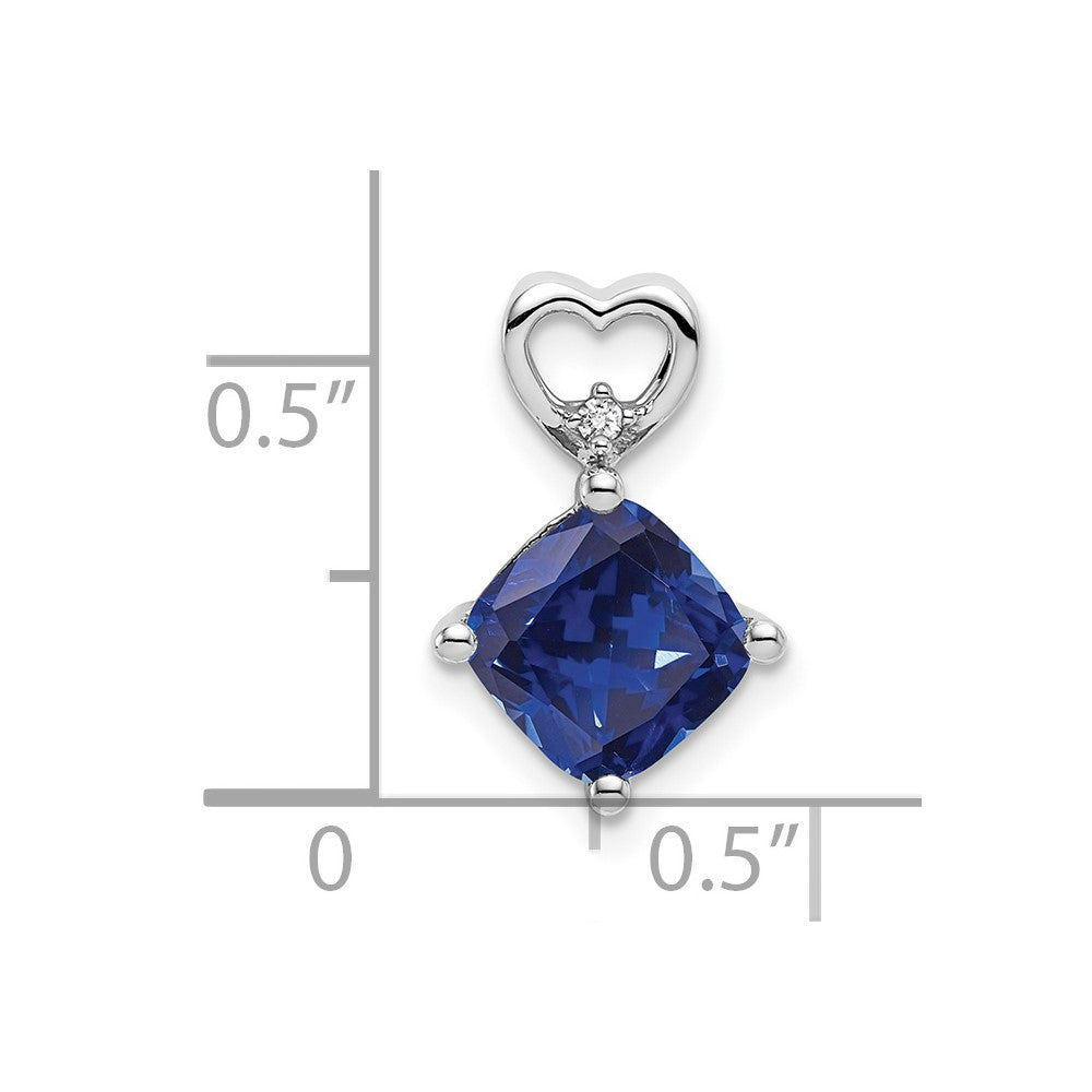 14k White Gold Created Sapphire and Diamond Heart Chain Slide (0.9 grams)