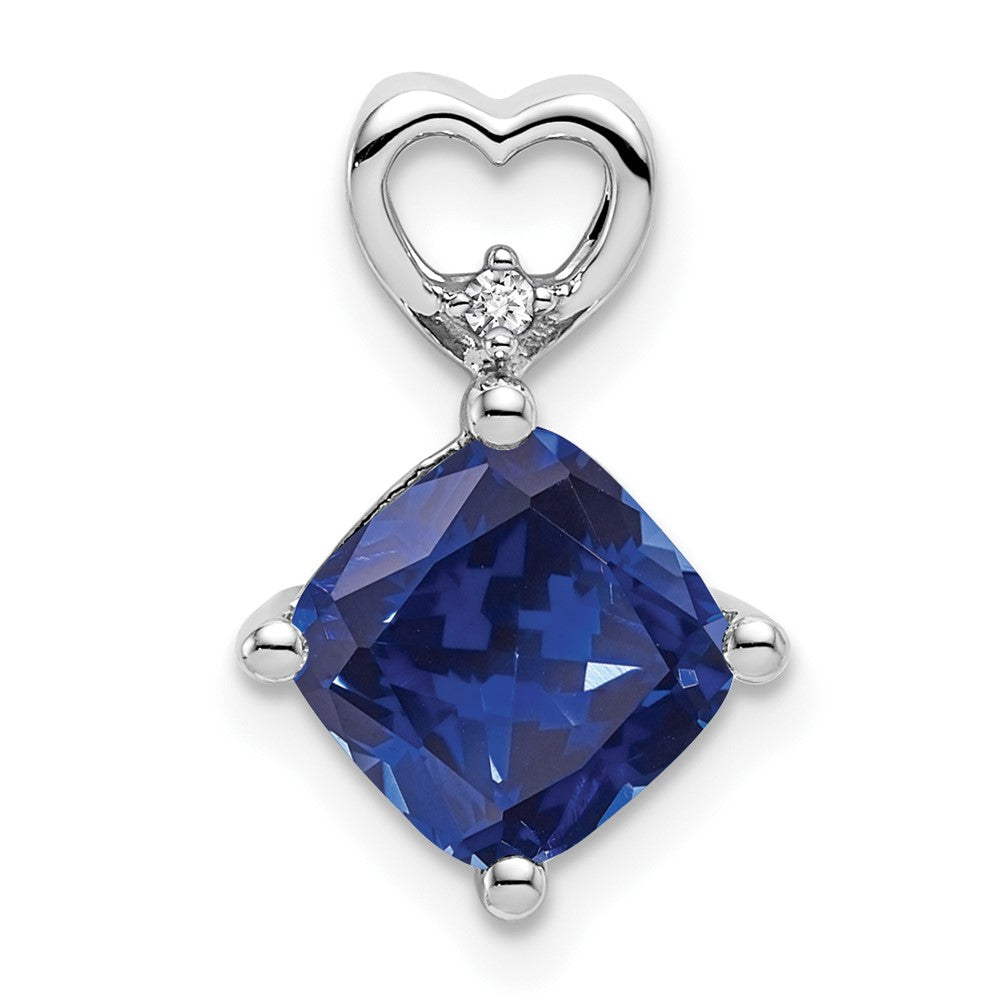 14k White Gold Created Sapphire and Diamond Heart Chain Slide (0.9 grams)