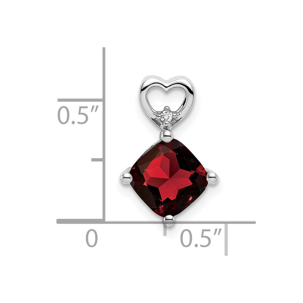 14k White Gold Garnet and Diamond Heart Chain Slide (0.9 grams)