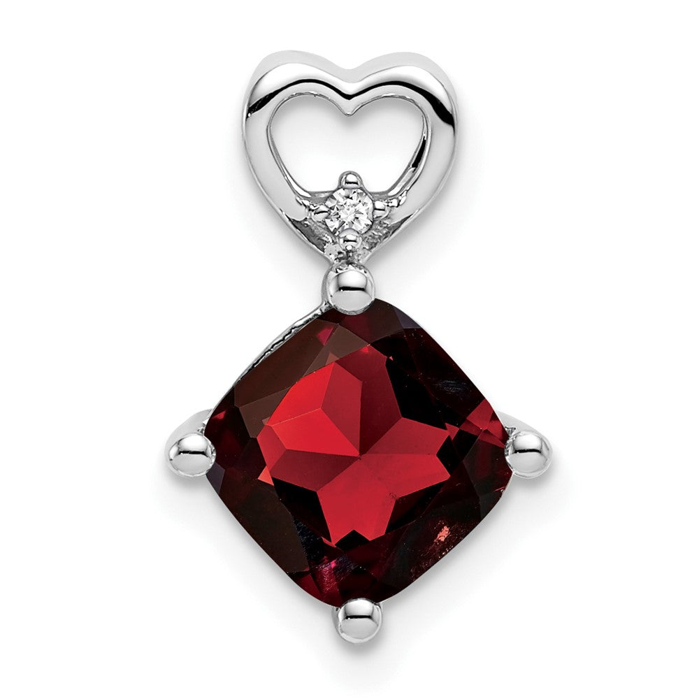 14k White Gold Garnet and Diamond Heart Chain Slide (0.9 grams)