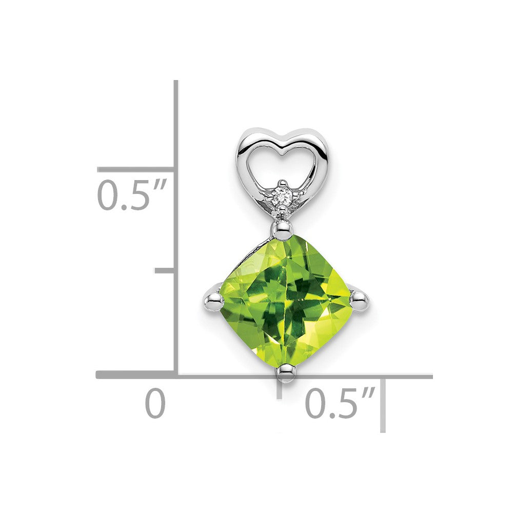 14k White Gold Peridot and Diamond Heart Chain Slide (0.9 grams)