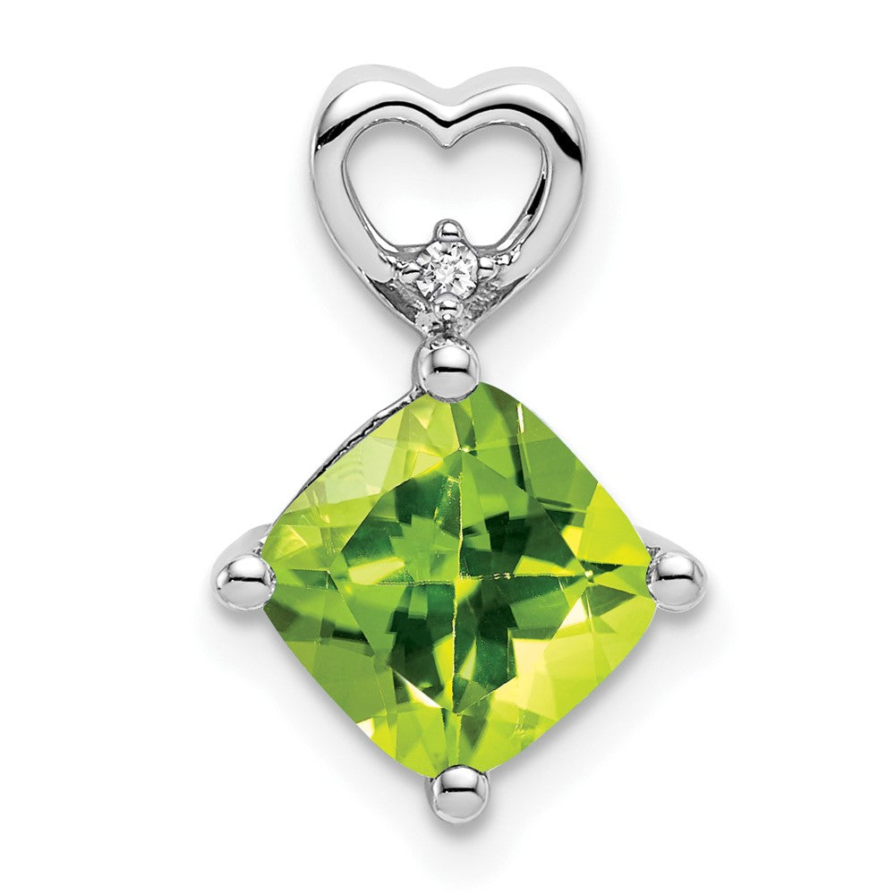 14k White Gold Peridot and Diamond Heart Chain Slide (0.9 grams)