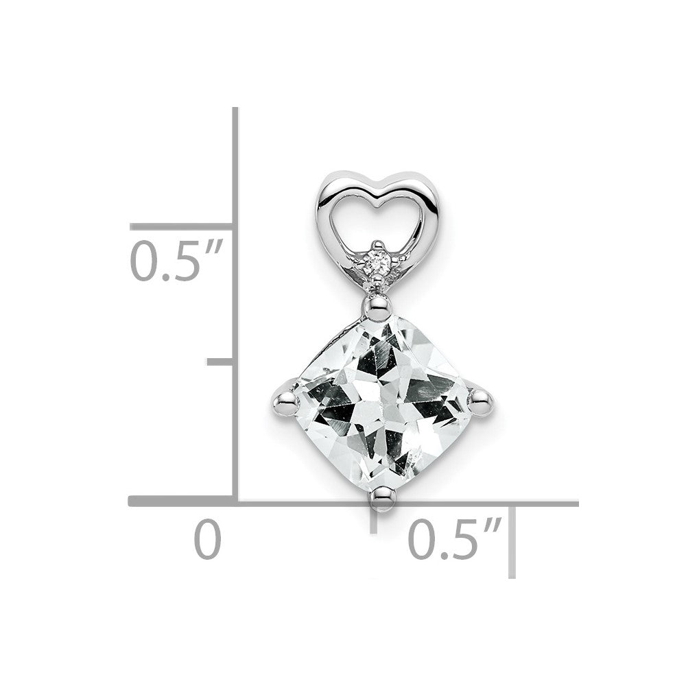 14k White Gold White Topaz and Diamond Heart Chain Slide (0.9 grams)