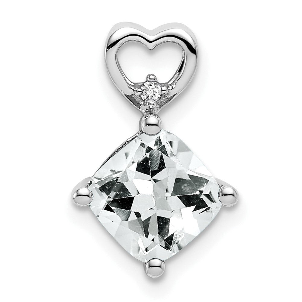 14k White Gold White Topaz and Diamond Heart Chain Slide (0.9 grams)