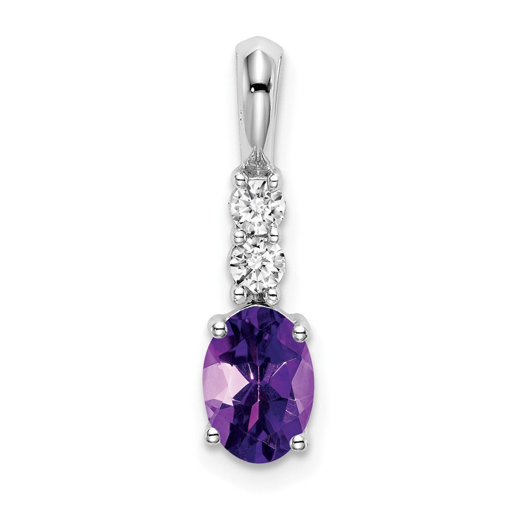 14k White Gold Oval Amethyst and Diamond Pendant (0.7 grams)