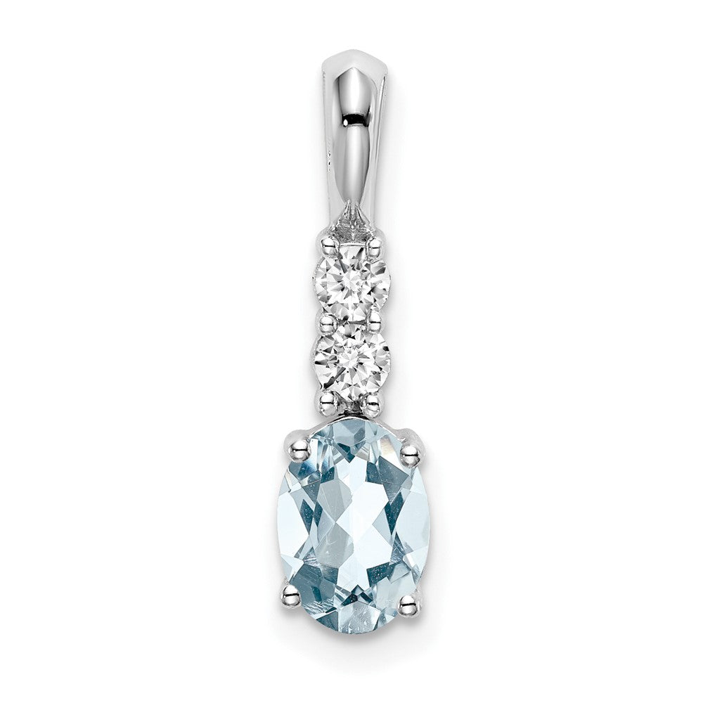 14k White Gold Oval Aquamarine and Diamond Pendant (0.7 grams)