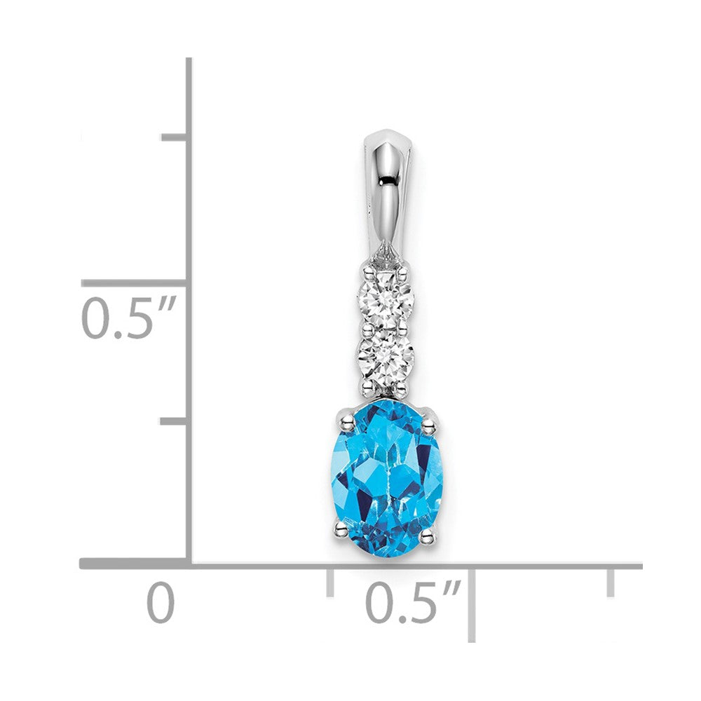 14k White Gold Oval Blue Topaz and Diamond Pendant (0.7 grams)