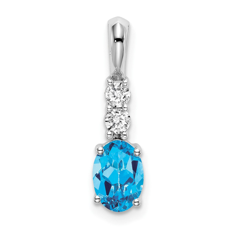 14k White Gold Oval Blue Topaz and Diamond Pendant (0.7 grams)