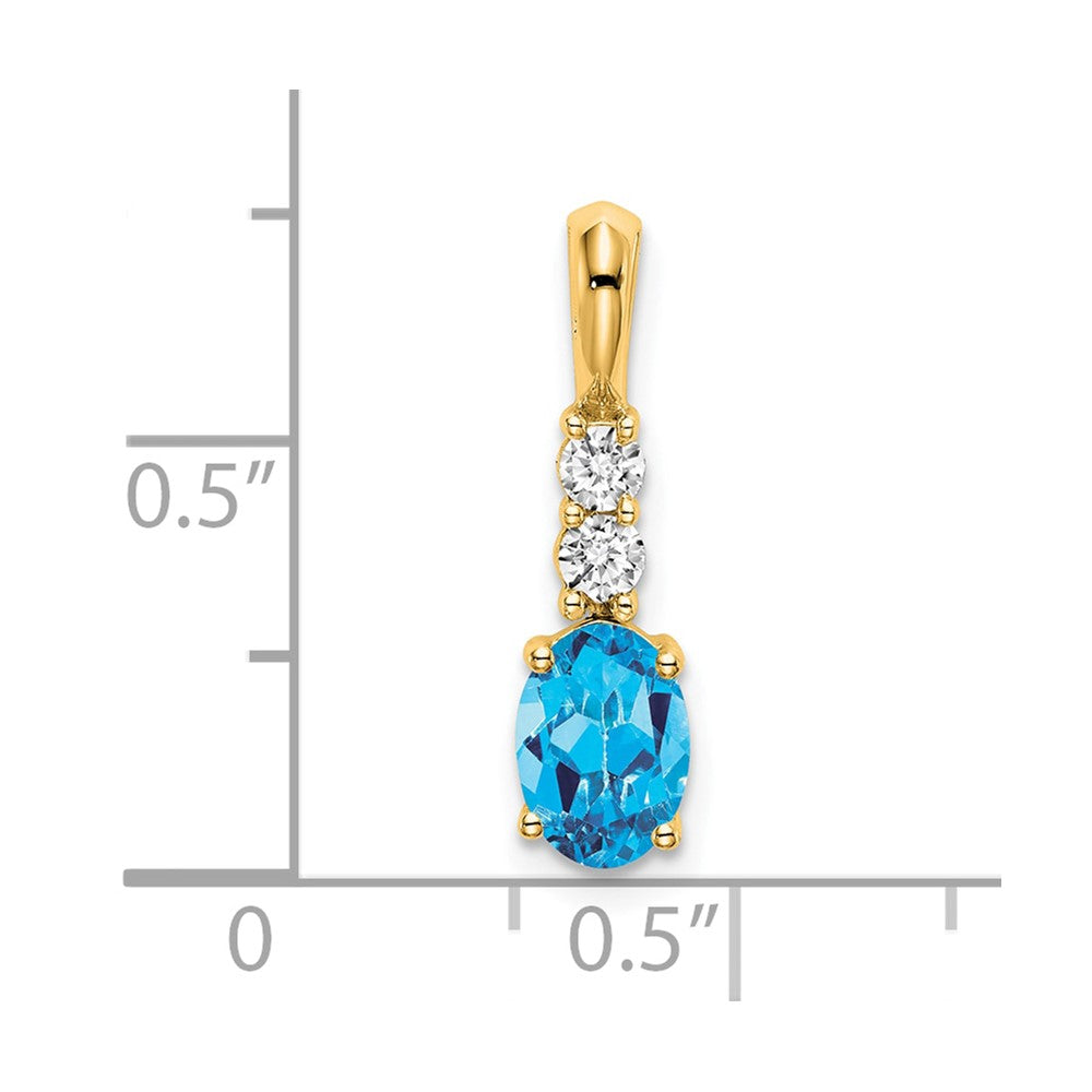 14K Oval Blue Topaz and Diamond Pendant (0.7 grams)