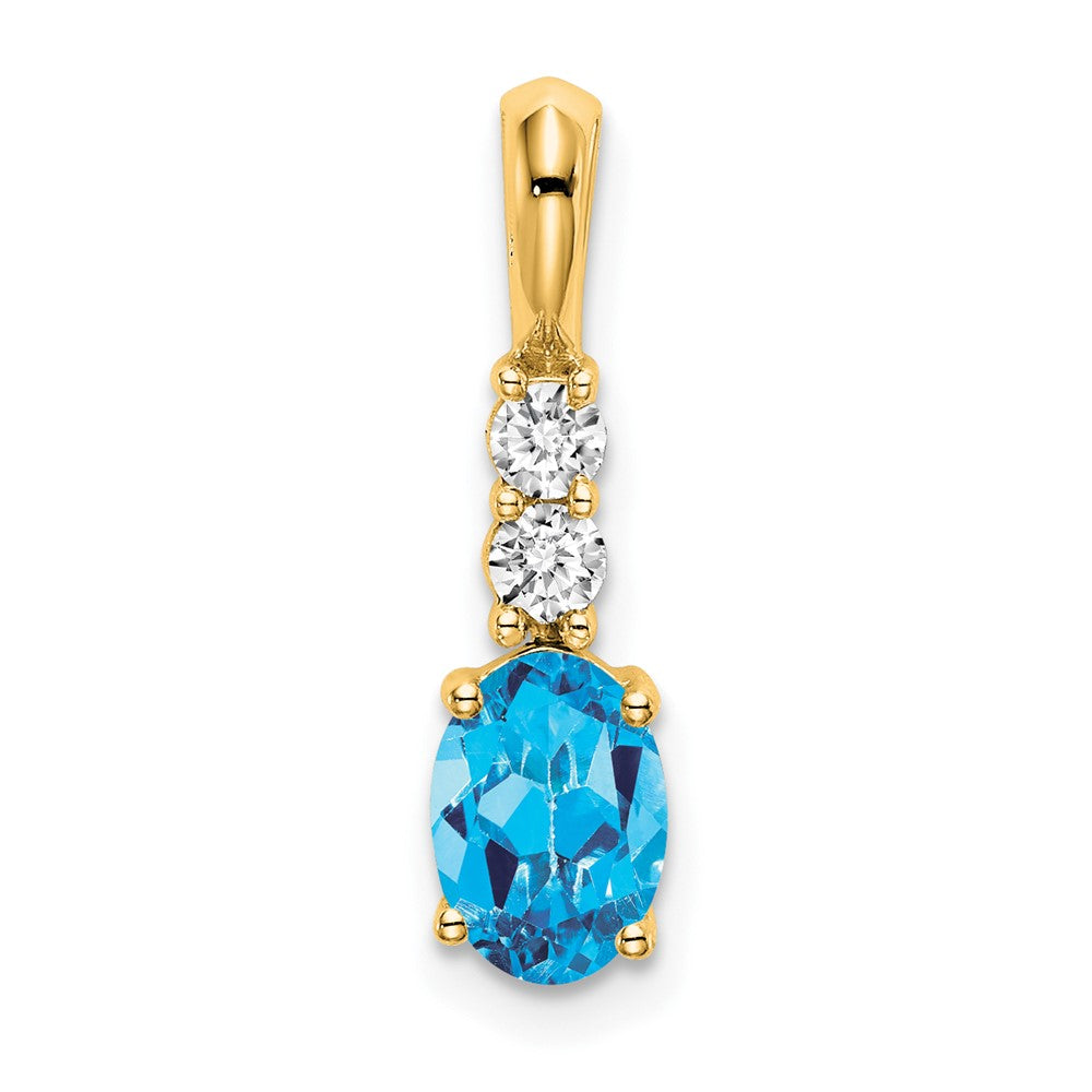 14K Oval Blue Topaz and Diamond Pendant (0.7 grams)