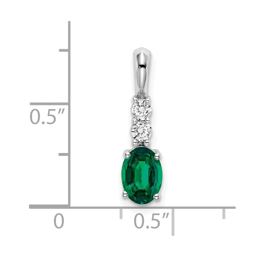 14k White Gold Oval Created Emerald and Diamond Pendant (0.7 grams)