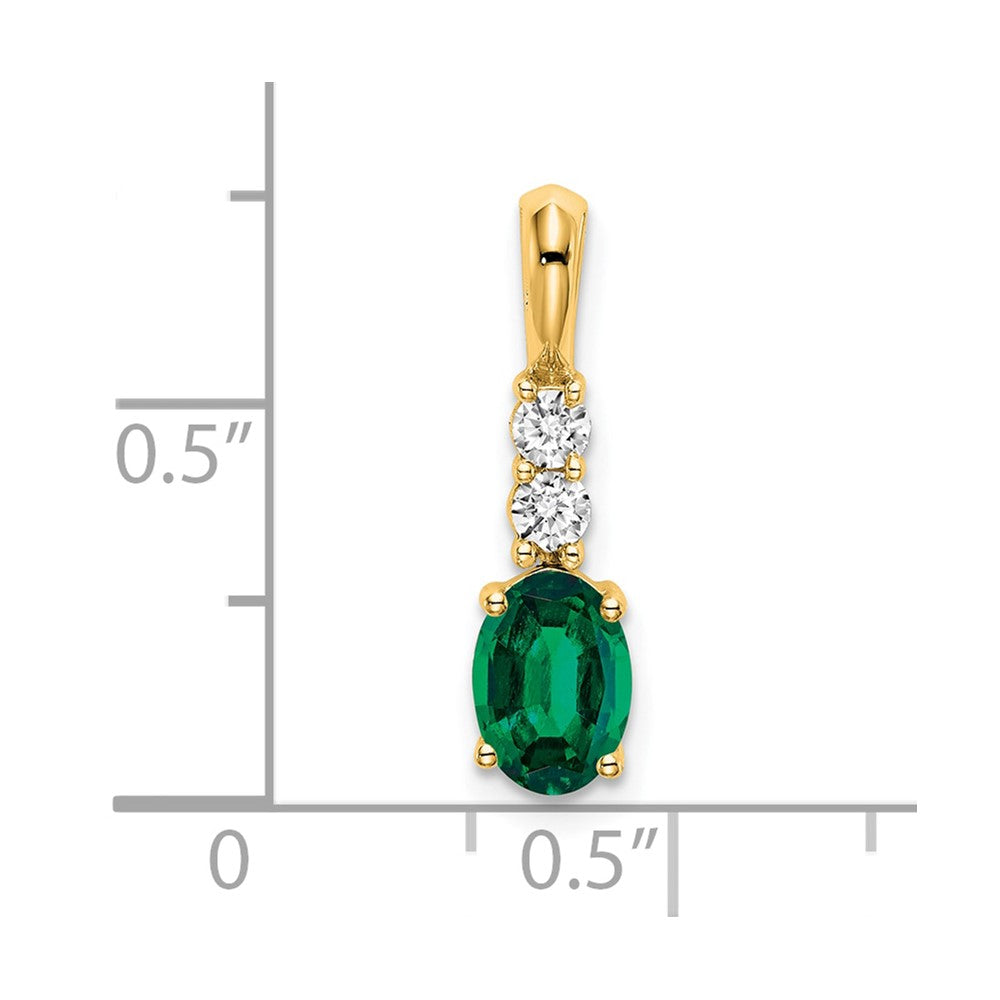 14K Oval Created Emerald and Diamond Pendant (0.7 grams)