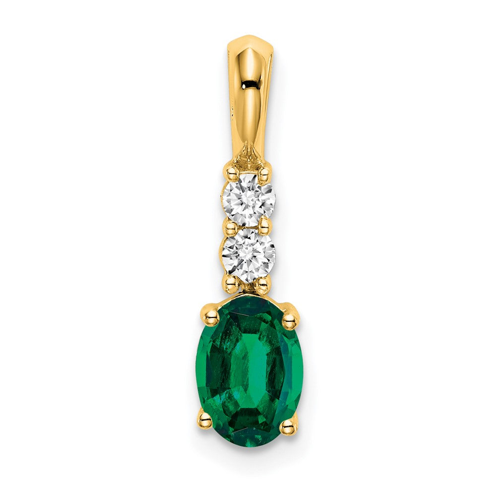 14K Oval Created Emerald and Diamond Pendant (0.7 grams)