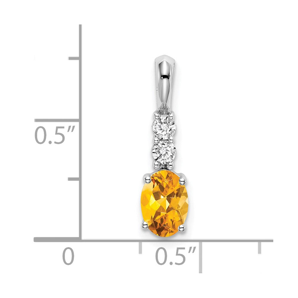 14k White Gold Oval Citrine and Diamond Pendant (0.7 grams)