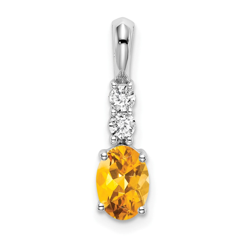 14k White Gold Oval Citrine and Diamond Pendant (0.7 grams)