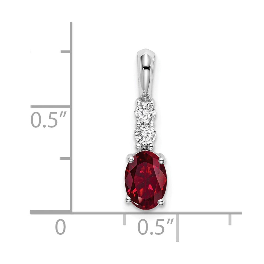 14k White Gold Oval Created Ruby and Diamond Pendant (0.7 grams)