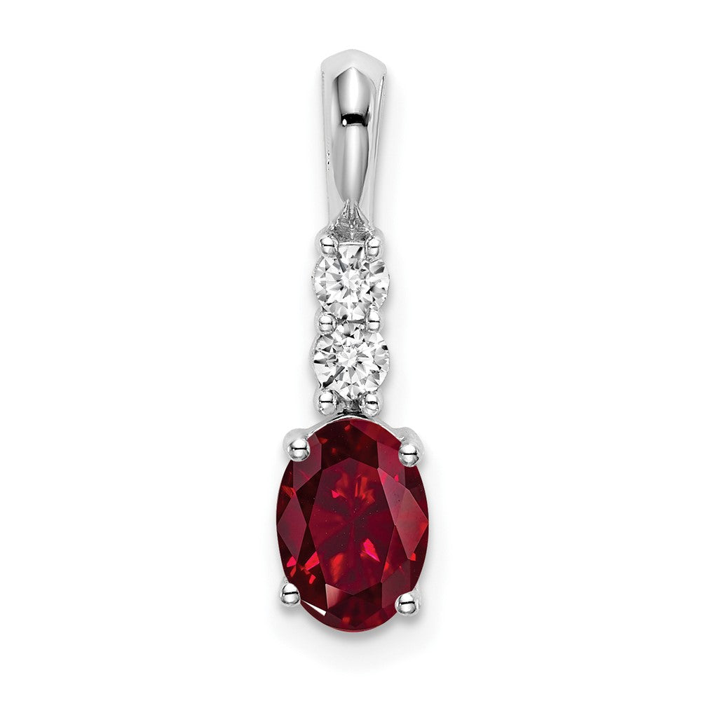 14k White Gold Oval Created Ruby and Diamond Pendant (0.7 grams)