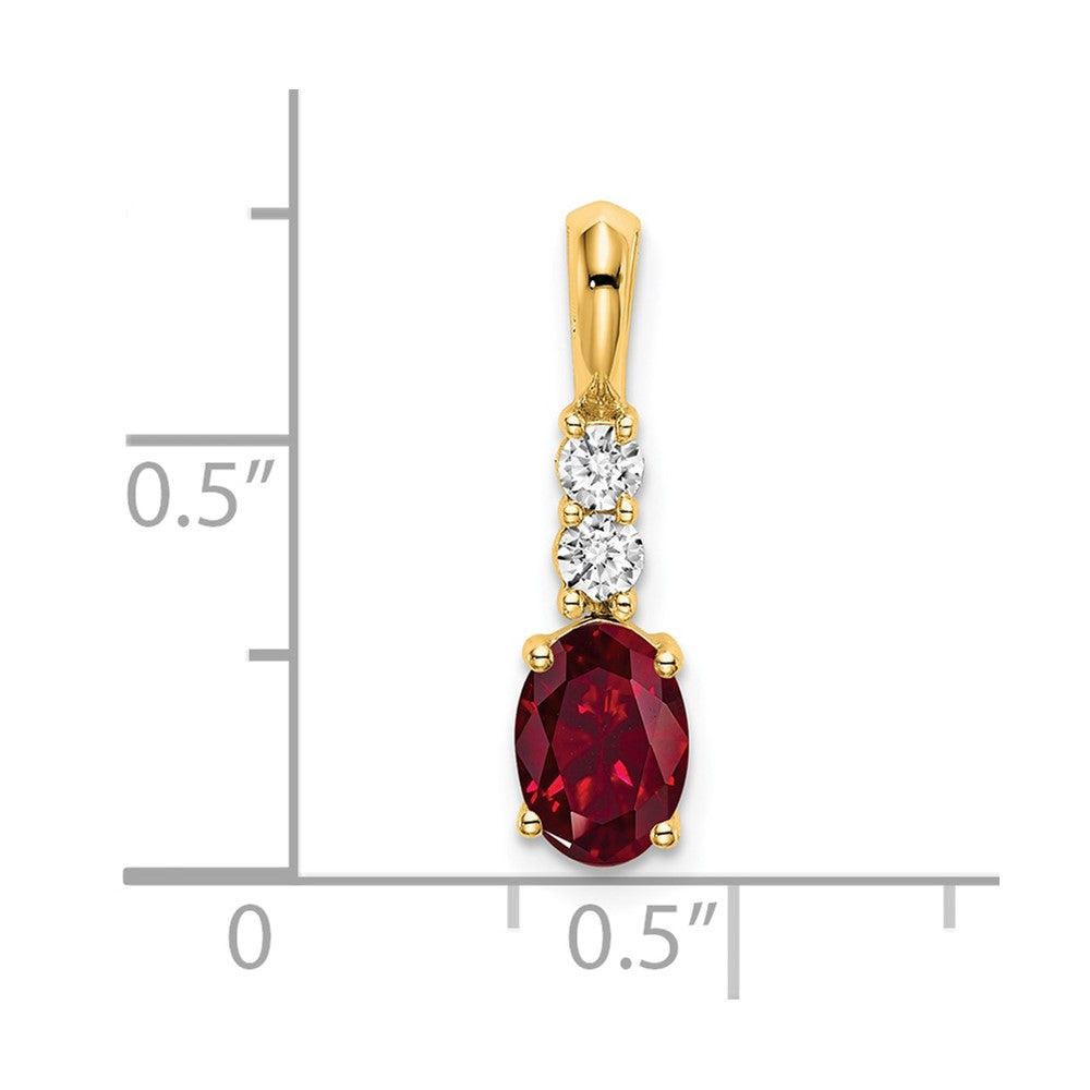 14K Oval Created Ruby and Diamond Pendant (0.7 grams)