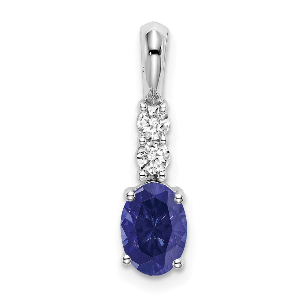 14k White Gold Oval Created Sapphire and Diamond Pendant (0.7 grams)