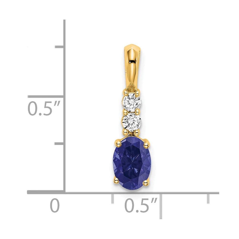 14K Oval Created Sapphire and Diamond Pendant (0.7 grams)