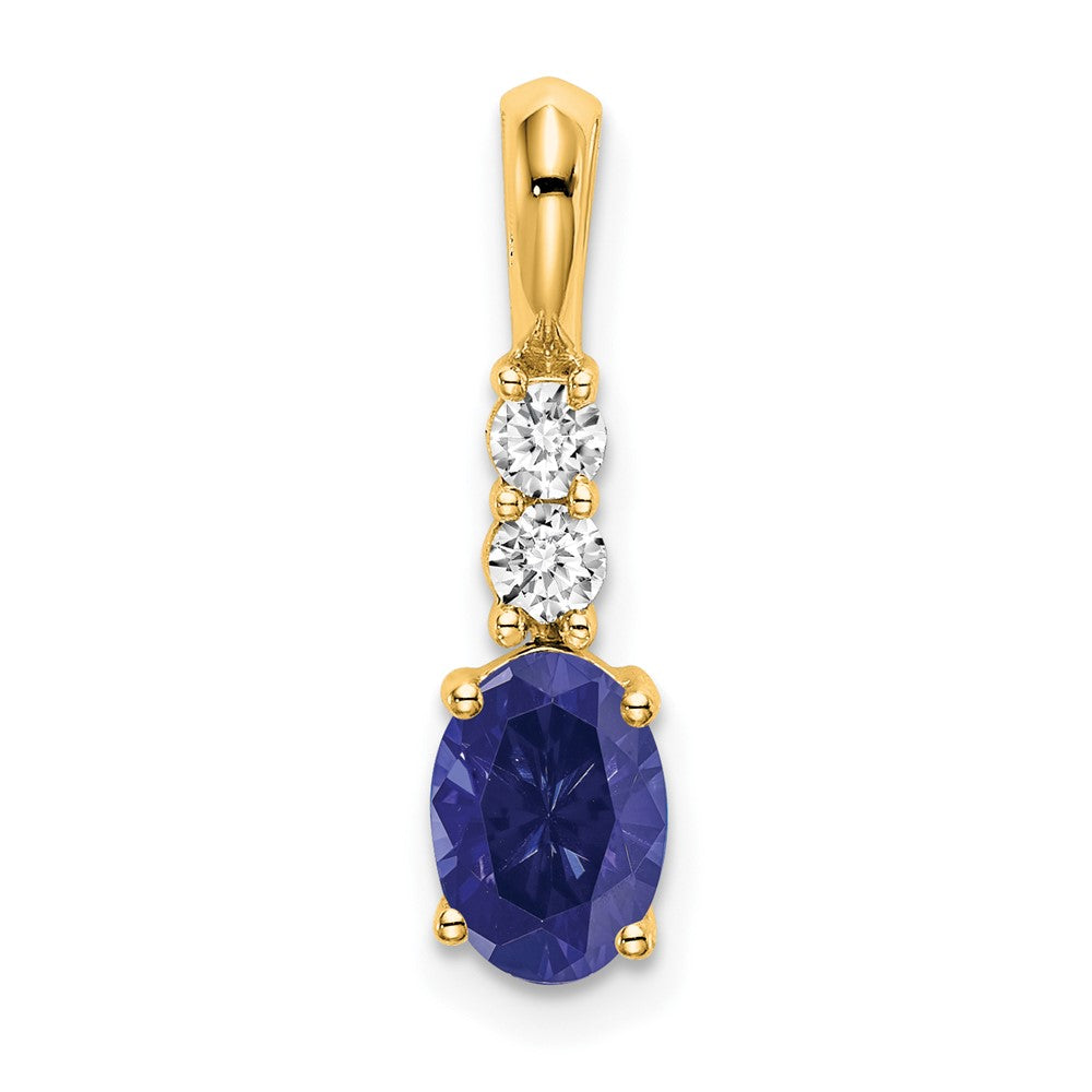 14K Oval Created Sapphire and Diamond Pendant (0.7 grams)