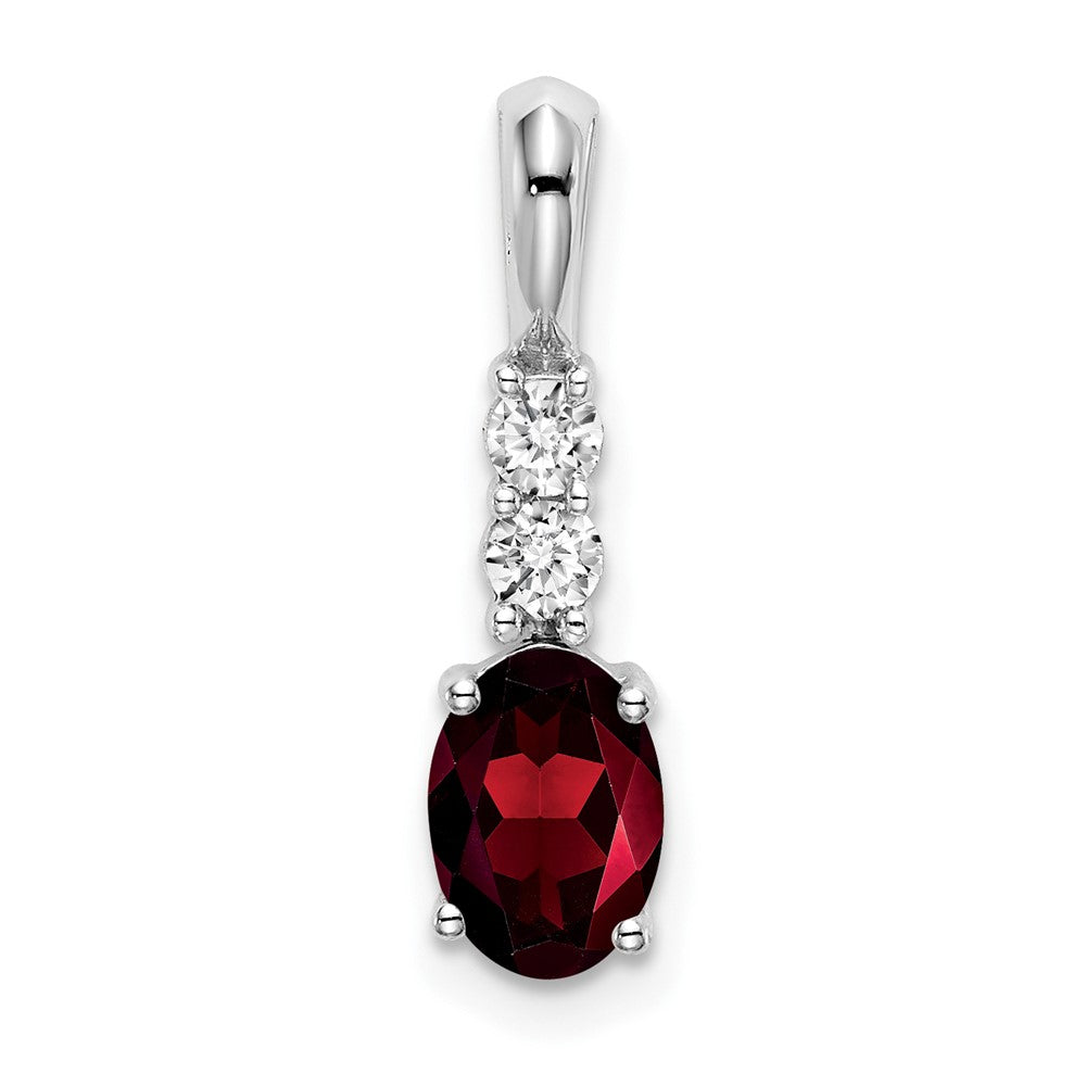 14k White Gold Oval Garnet and Diamond Pendant (0.7 grams)