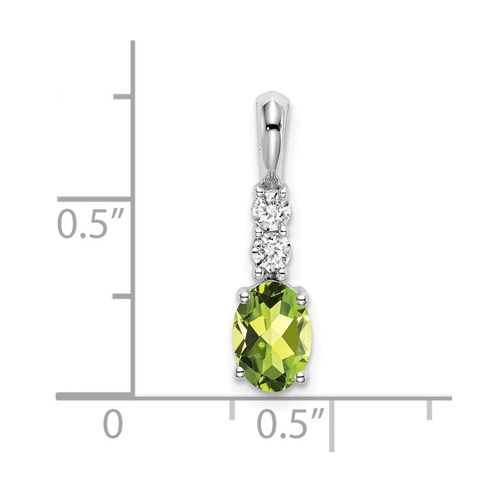 14k White Gold Oval Peridot and Diamond Pendant (0.7 grams)