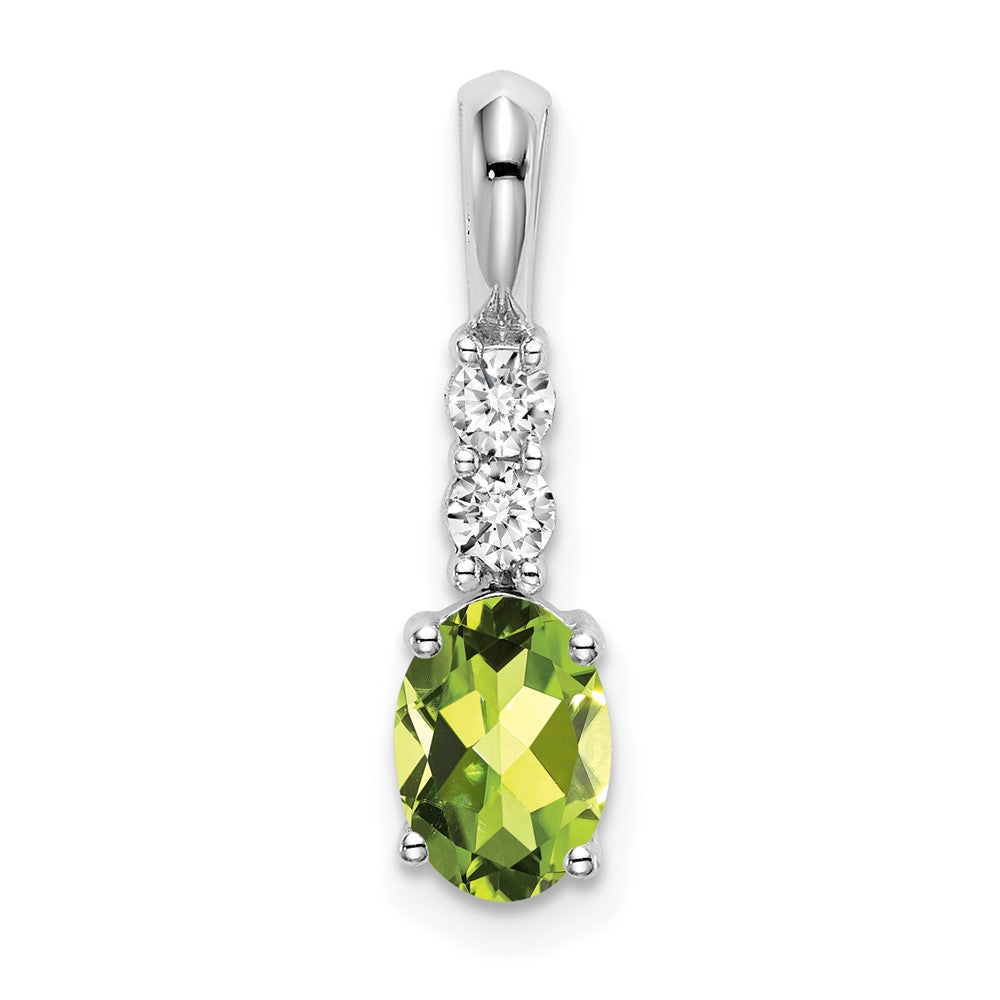 14k White Gold Oval Peridot and Diamond Pendant (0.7 grams)