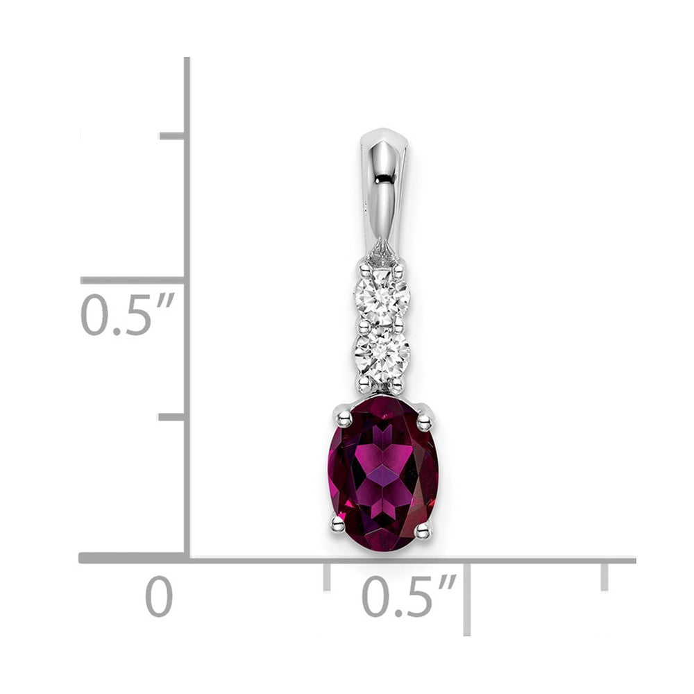 14k White Gold Oval Rhodolite Garnet and Diamond Pendant (0.7 grams)