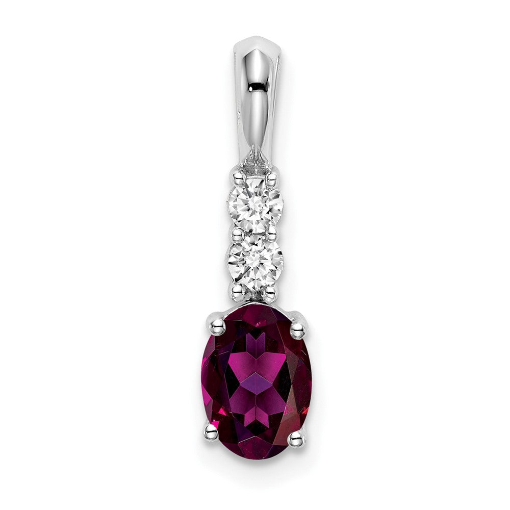 14k White Gold Oval Rhodolite Garnet and Diamond Pendant (0.7 grams)