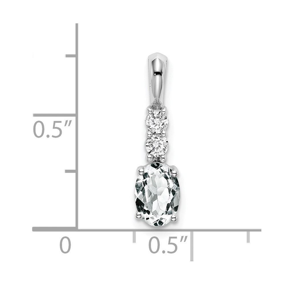 14k White Gold Oval White Topaz and Diamond Pendant (0.7 grams)