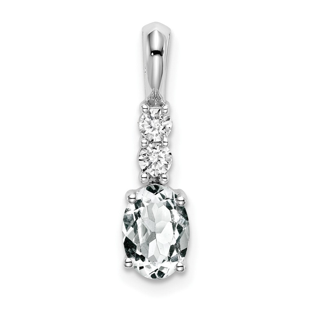 14k White Gold Oval White Topaz and Diamond Pendant (0.7 grams)